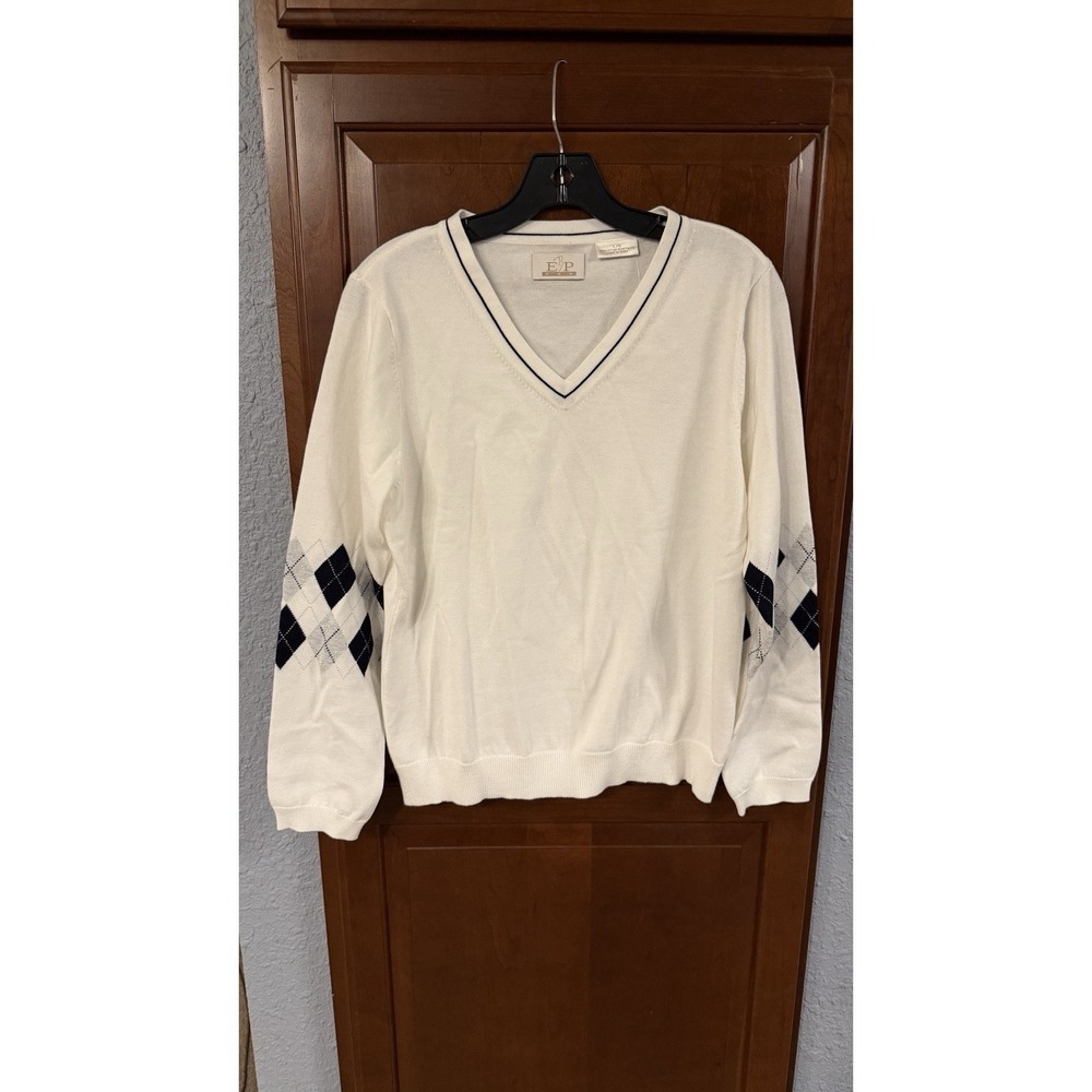 EP Pro Argyle V Neck  Ladies Golf‎ Sweater Sz Large White NWT